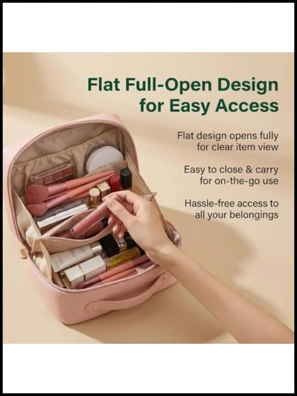 Large Capacity Travel Cosmetic Bag for Women, PU Leather Waterproof Makeup